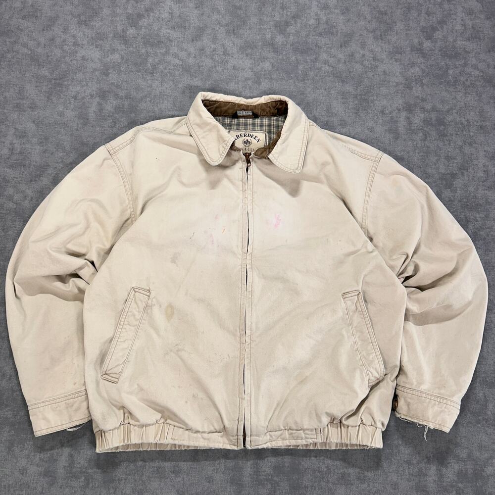 Vintage Aberdeen Collection 90s Beige Harrington Bomber Jacket Plaid Lined Men M